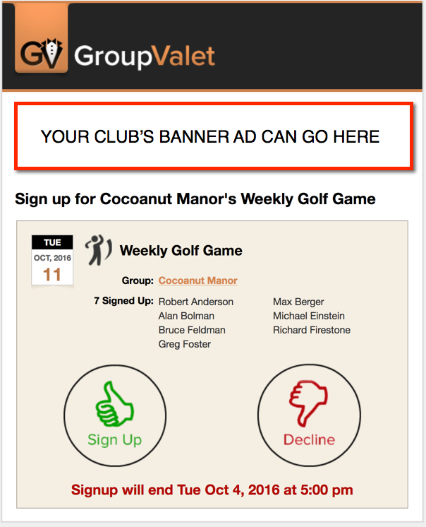 Your banner ads go in GroupValet emails